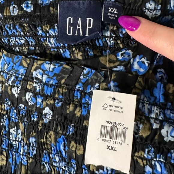 NWT Gap Soft Cotton Blue Floral Mini Tiered Dress Puff Sleeve Spring Summer XXL - Picture 6 of 7